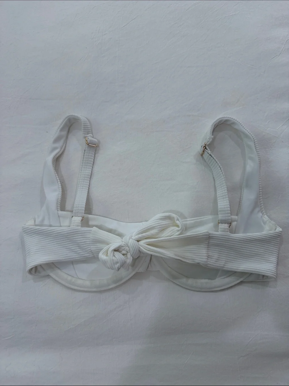 Two-Piece Ribbed Bikini — White Top & Sage Green Bottom